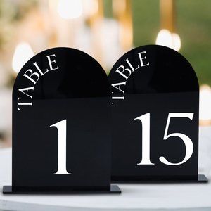 Table Numbers w/stands 1-15 - Black Double-Sided Wedding Table Numbers - Acrylic